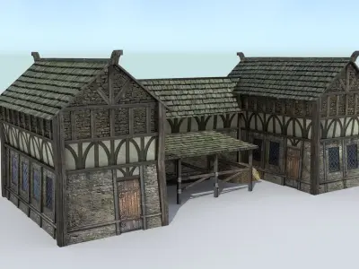 Medieval Village Stable Low-poly 3D model