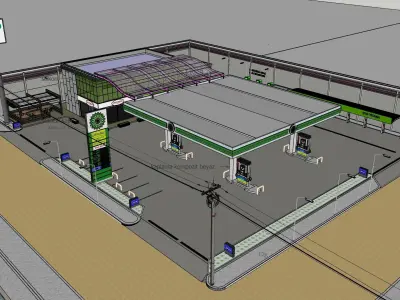 DETAILED GAS STATION FUEL STATION 3D model