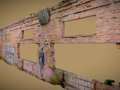 Girl on the brick wall of the demolished factory 3D model