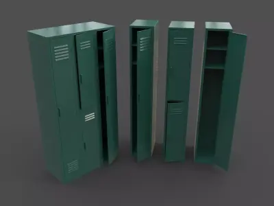 PBR School Gym Locker 04 - Green Dark Low-poly 3D model