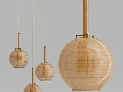 JUSTT three gold and glass pendant lights 3D model