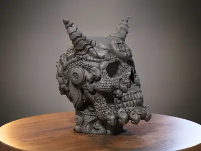Skull dragon Headphone Stand Cyborg skull dragon Headset Stand 3D print model