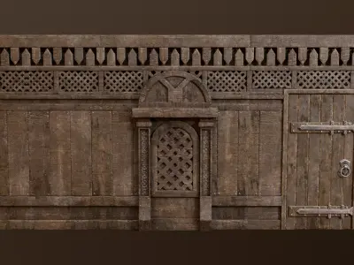 Medieval Modular Wall and Door Pack Game Ready Low-poly 3D model