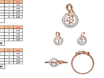 Light wt Ring Earrings Pendant set stl jcd 1-render details  3D print model 8