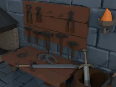 Isometric forge Low-poly 3D model