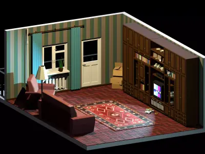 Retro Russian room 90s Low-poly 3D model
