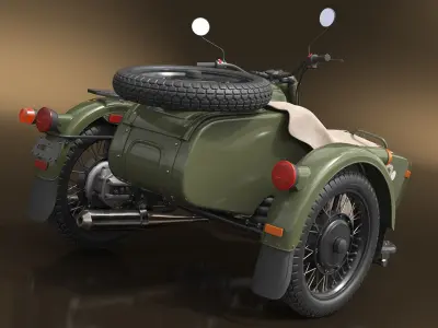  Vintage Motorcycle with Sidecar Rigged for Maya 