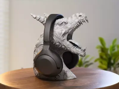 Ornament Dragon Headphone Stand Tatoo Dragon Cyborg Headset  3D print model