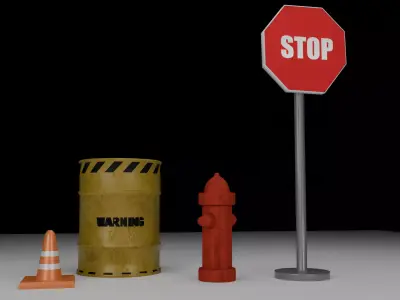 Low Poly Road Safety Props Pack for Games and AR VR Low-poly 3D model