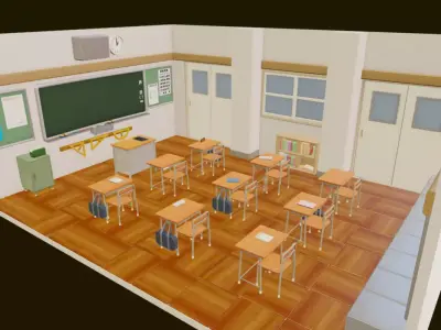 Cute Classroom Set Low-poly 3D model