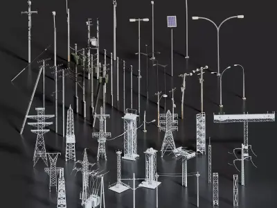 Street Lighting Pack   Pylons Poles and Lamps Low-poly 3D model