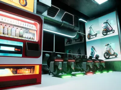 Cyberpunk Electric Scooter Station Low-poly 3D model