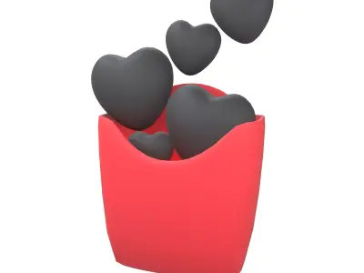 Heart French Fries Packaging Icon v1 002 Low-poly 3D model