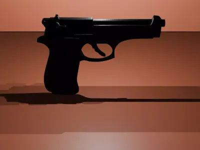 Realistic 3D Pistol Silhouette with Dramatic Lighting Low-poly 3D model