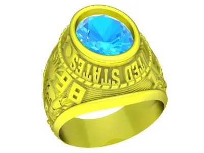 Special Forces Signet Ring with Oval Gemstone 3D Model 4748 3D print model