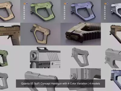 Quanta 05 SciFi Concept Handgun with 4 Color Variation 3D Model Pack