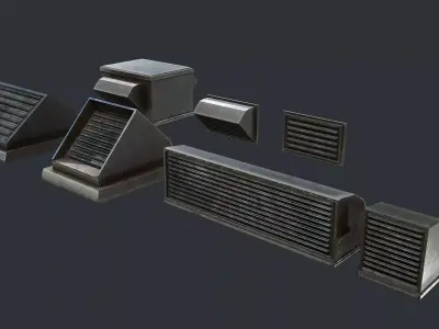 Vent Set of metal grilles Low-poly 3D model