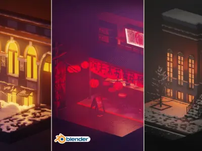 3 Scene of Street  Japan Kiev New York Low-poly 3D model