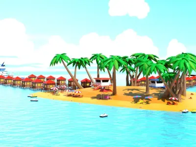 Island resort and beach 3D model