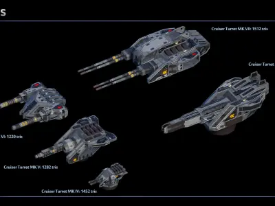 Spaceship Cruiser Modular Equipment Low-poly 3D model