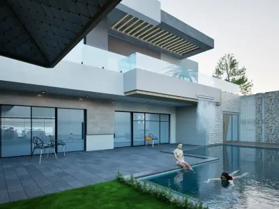 Modern residence House exterior Low-poly 3D model