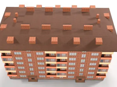Red brick city building  Low-poly 3D model
