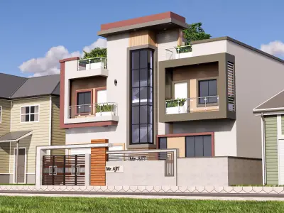 Duplex Modern Home Exterior Elevation Design 3D model