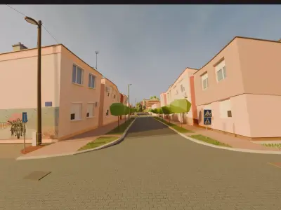 Street with stylized buildings low poly scene Free 3D model