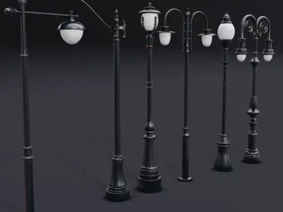 Street Lamp Set Low-poly 3D model
