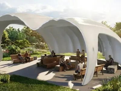 Futuristic Organic Wave Pavilion Modern Concrete Park Shelter Low-poly 3D model