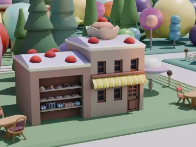 Colorful Fantasy Town Low-Poly 3D Model Low-poly 3D model