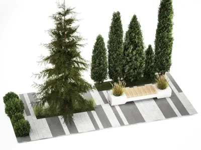 Garden of thuja and cypress trees with bushes 1156 3D model