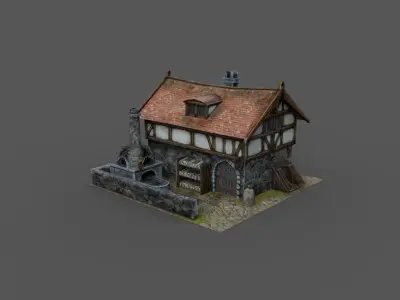 Low Poly Farm Set 3D Model medieval house Low-poly 3D model