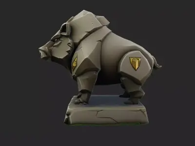Stylized Boar Statue Low-poly 3D model