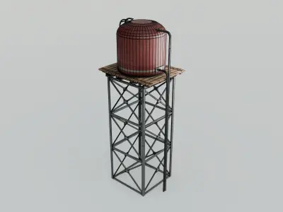 Tall Water Tower with 4K Textures Low-poly 3D model