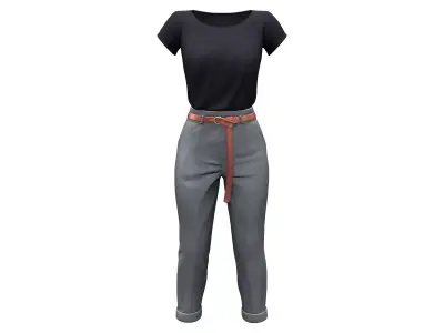 Black Top Gray Pants Elegant Casual Outfit Low-poly 3D model