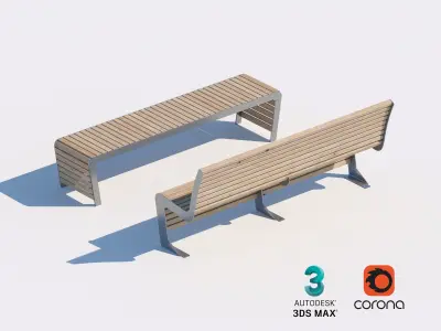 Modern Wood and Metal Bench Set for Urban Spaces 3D model