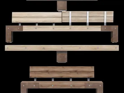 IDEAS set of wooden benches with metal brackets 3D model