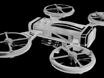 Sci Fi Military Combat Drone with Mini Gun game Ready 3D Model Low-poly 3D model