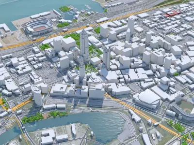 Cleveland Downtown Ohio USA Low-poly 3D model