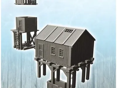 Set of water management building and western water tower 30 - Co 3D print model