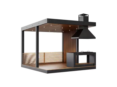 Modern gazebo with summer kitchen 1 3D model