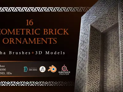 16 Geometrical Brick Ornaments Alpha Brushes 3D model