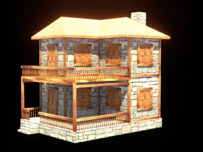 medieval house low poly village town residential house  111 Low-poly 3D model