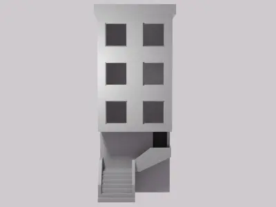 Building with staircase - narrow width Low-poly 3D model