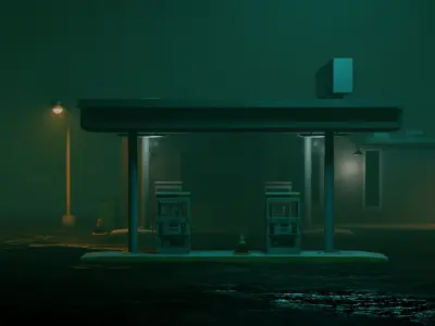 Gas station environment scene Low-poly 3D model