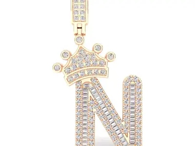 Crown Initial  N  Letter Pendant 3D print model