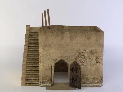 Building old with stairs and door Low-poly 3D model
