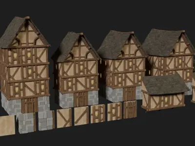 Village modular houses and surroundings Low Poly Free low-poly 3D model