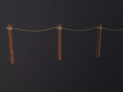Fence Segment Pole With Rope 3D Model Low-poly 3D model